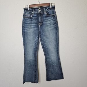 7 For All Mankind Womens Jeans 28 (6)‎ Blue Stretch Raw Flare Hem Classic